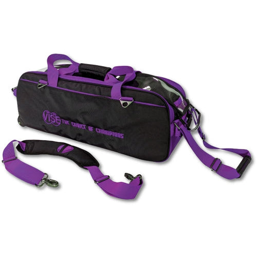 Vise 3 Ball Clear Top Roller/Tote Bowling Bag Black/Purple