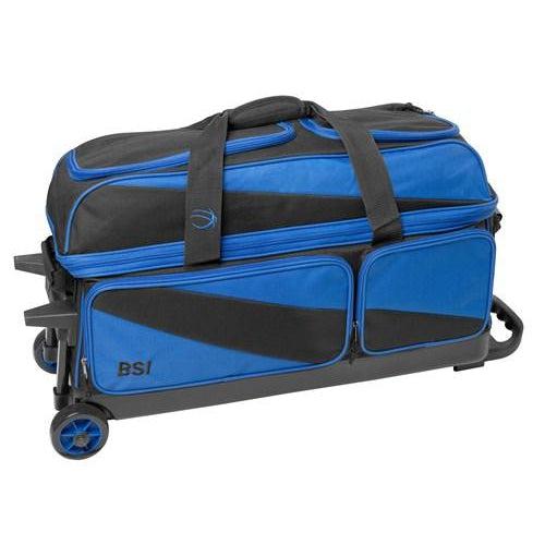 BSI Prestige 3 Ball Triple Roller Bowling Bag Black Blue-DiscountBowlingSupply.com