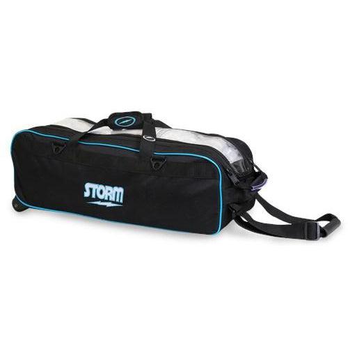 Storm 3 Ball Tournament Travel Roller Tote Black Blue Bowling Bag-DiscountBowlingSupply.com