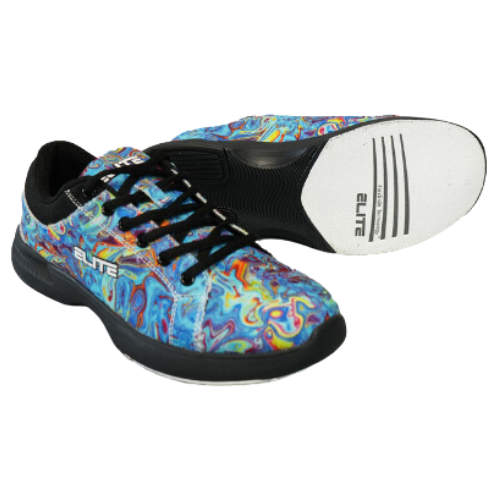ELITE Women's Blue Swirl lace up Bowling Shoes with Slide Soles on The
