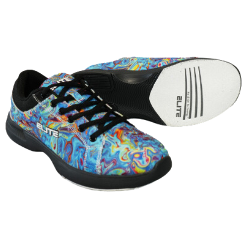 ELITE Women's Blue Swirl lace up Bowling Shoes with Slide Soles on The Right and Left Shoes