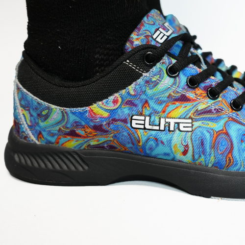 ELITE Women's Blue Swirl lace up Bowling Shoes with Slide Soles on The Right and Left Shoes