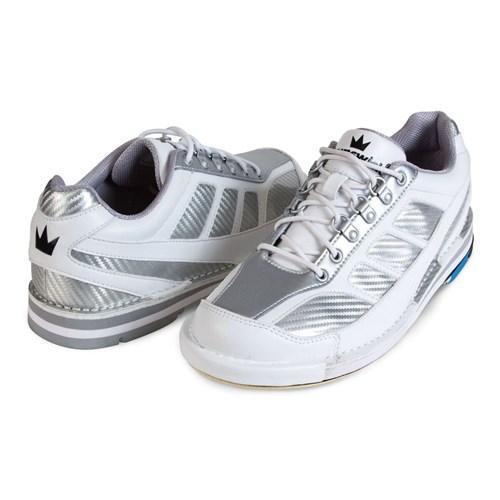 Brunswick Mens Phantom White Silver Carbon Fiber Right Hand Only Bowling Shoes-DiscountBowlingSupply.com