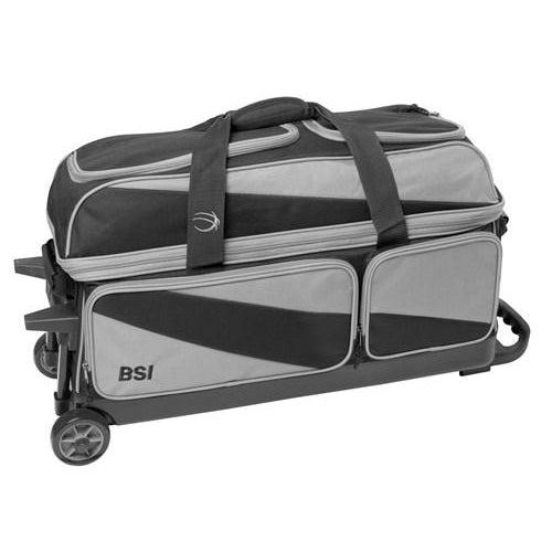 BSI Prestige 3 Ball Triple Roller Bowling Bag Black Grey-DiscountBowlingSupply.com